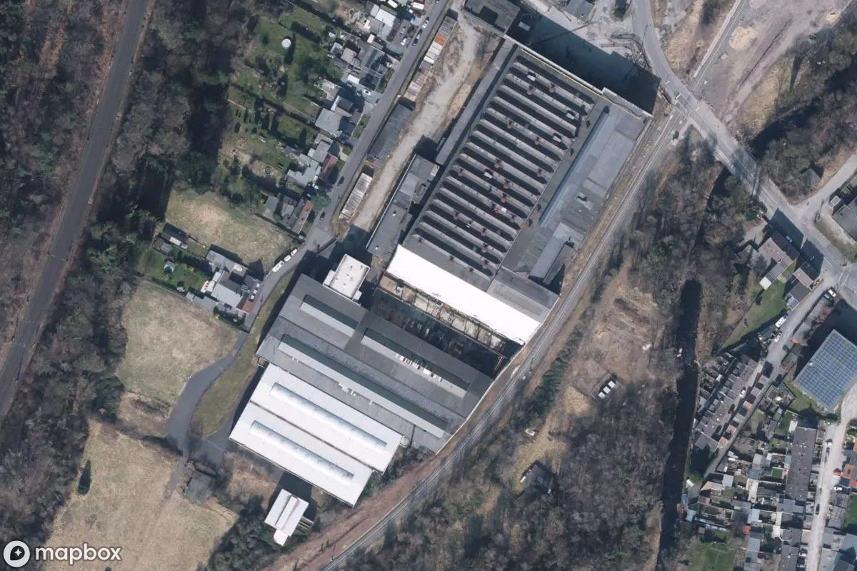 Satellitbild från luften av Stahlwerk, en övergiven Fabrik i Eschweiler, Tyskland