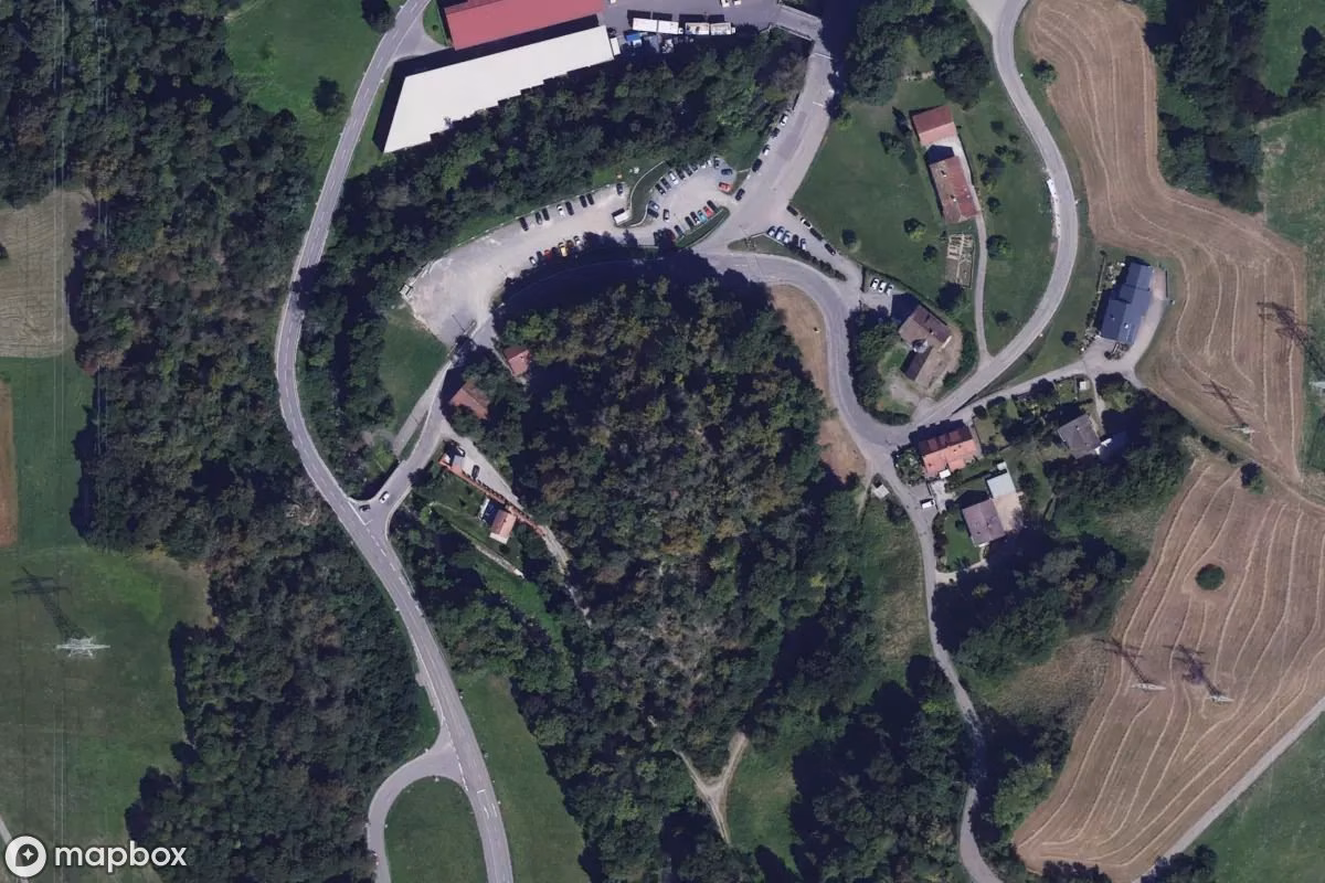 Aerial satellite view of Burgruine Gutenburg, an abandoned Ruin in Waldshut-Tiengen, Germany
