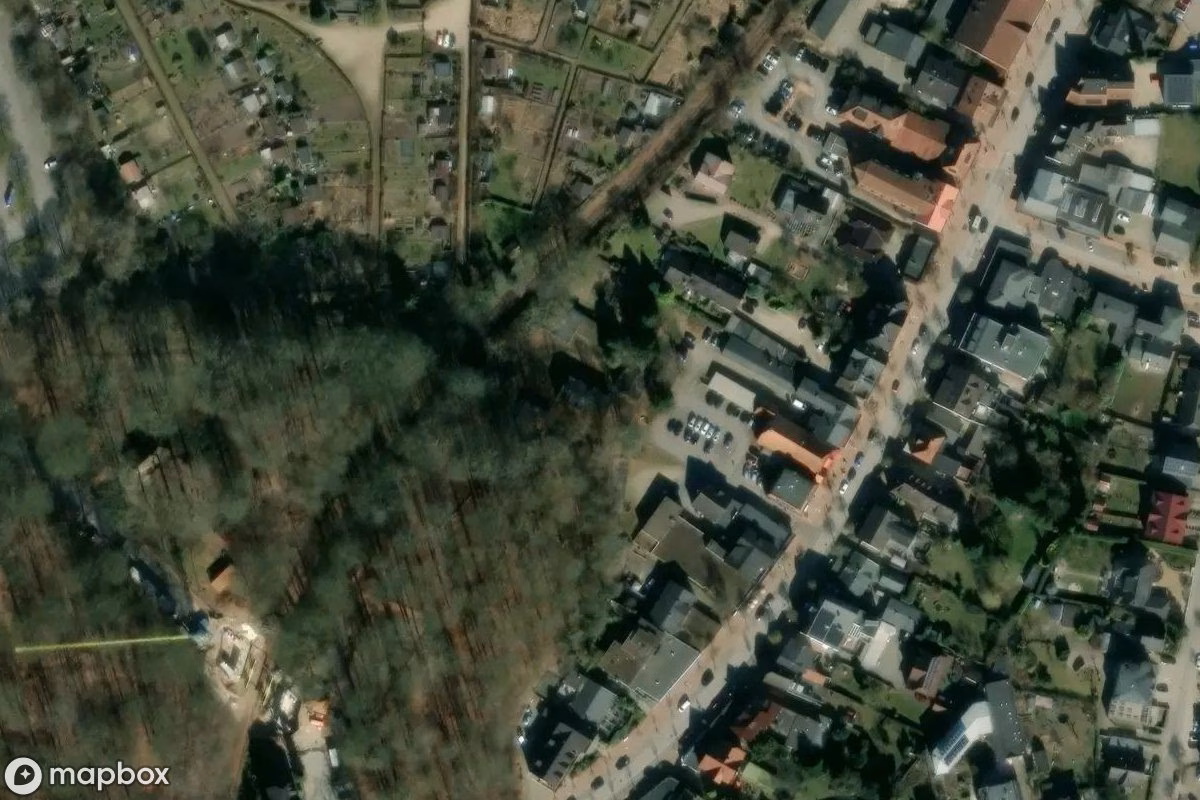 Aerial satellite view of Haus, an abandoned  in Malente, Germany