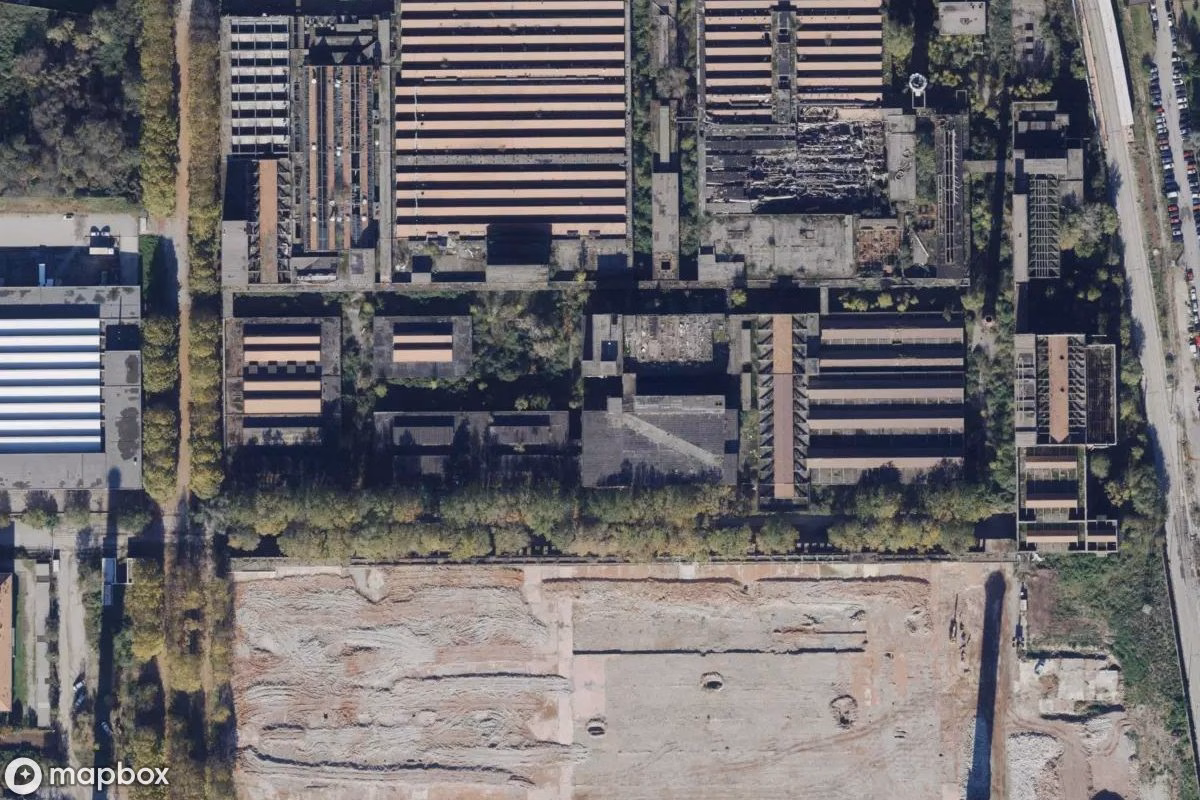 Aerial satellite view of Viskosefabrik, an abandoned Factory in Varedo, Italy