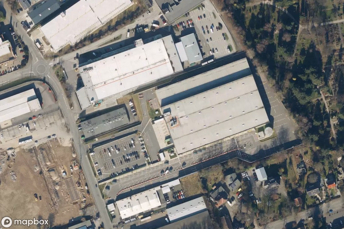 Satelitní letecký pohled na Supermarkt, opuštěné  v Wuppertal, Německo