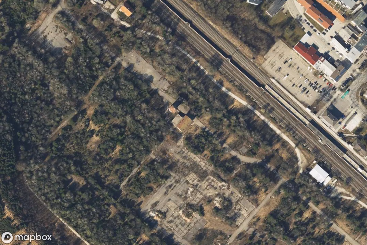 Satelitní letecký pohled na Schwellenwerk, opuštěné Továrna v Kirchseeon, Německo