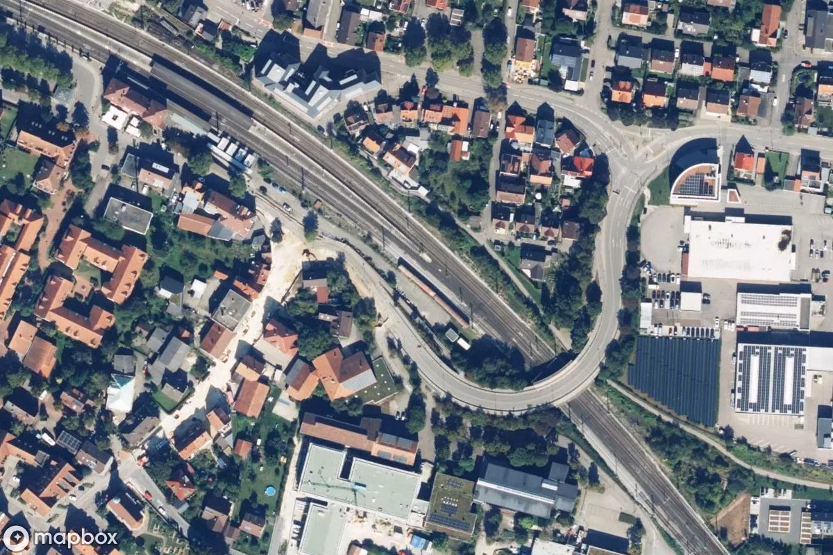 Aerial satellite view of Waggons, an abandoned Vehicle in Süßen, Germany