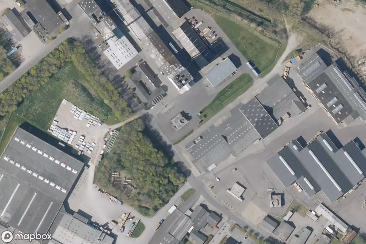 Aerial satellite view of Flakbunker, an abandoned Bunker in Ringkøbing, Denmark