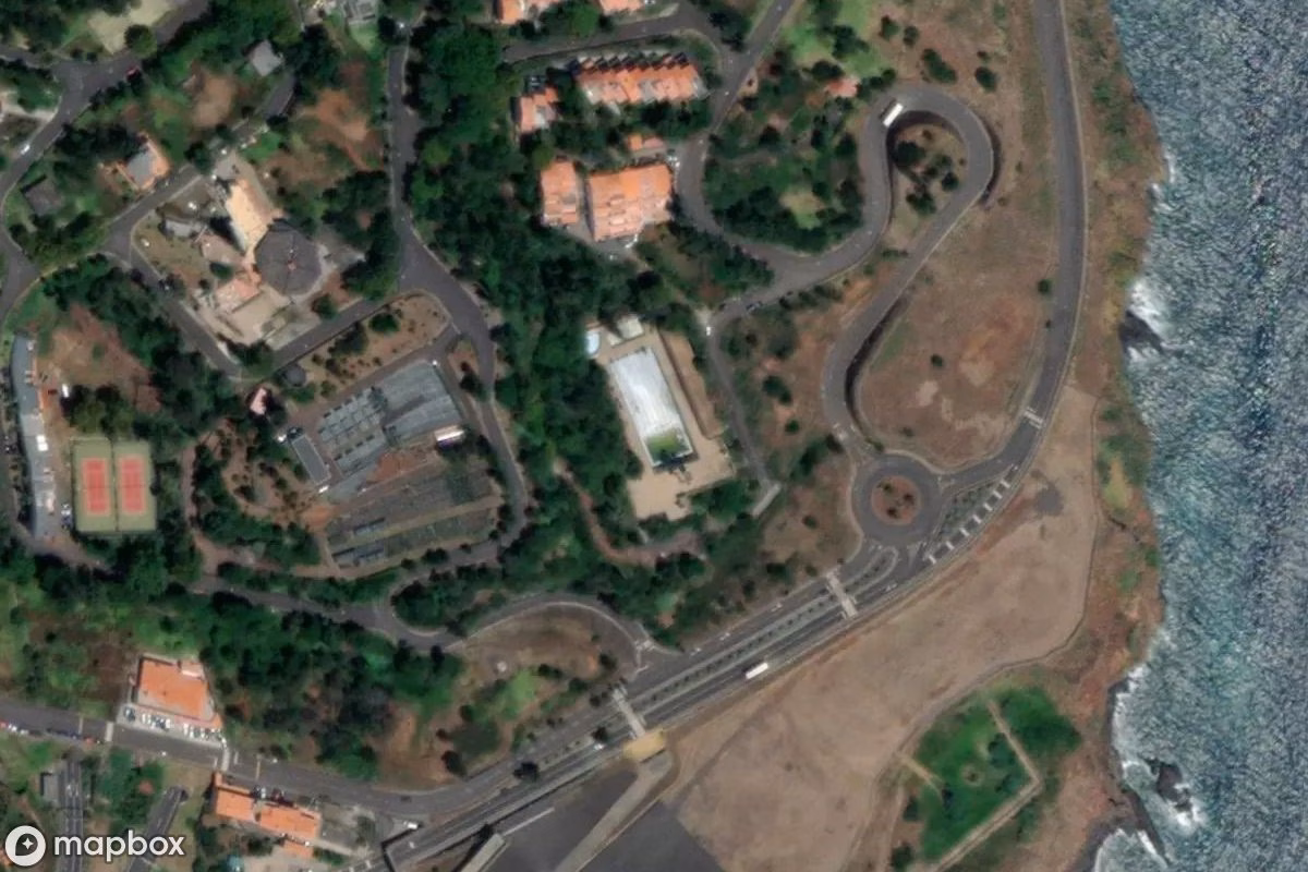 Aerial satellite view of Schwimmbad, an abandoned Swimming Pool in Machico, Portugal