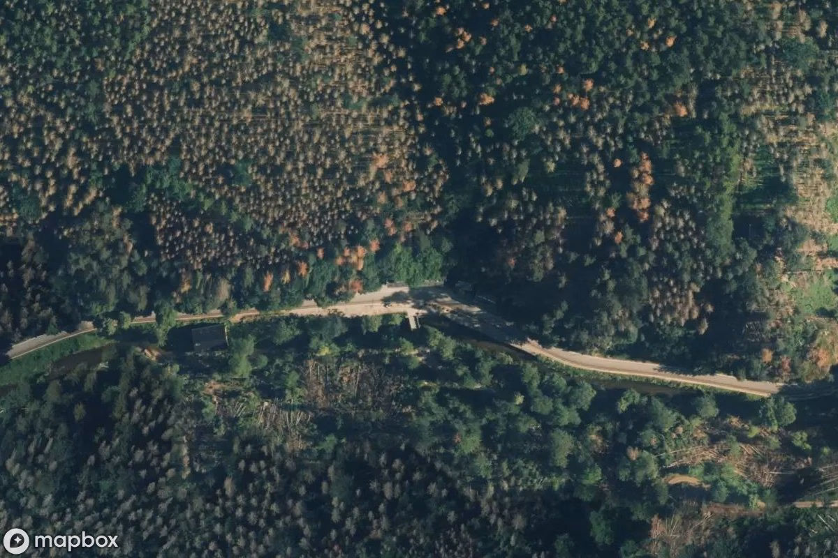 Aerial satellite view of Ferienheim Beuthenfall, an abandoned in Sebnitz, Germany