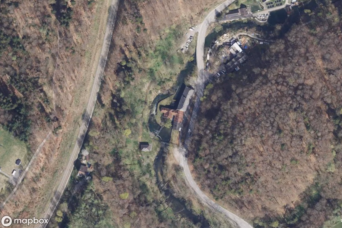 Aerial satellite view of Kaffeerösterei, an abandoned Factory in Starnberg, Germany