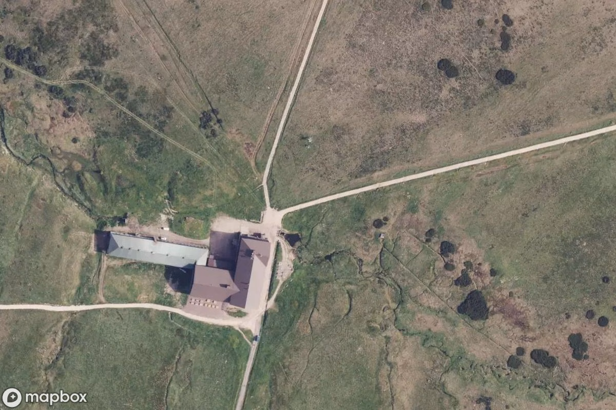 Aerial satellite view of Luční Bouda, an abandoned  in Pec pod Sněžkou, Czechia