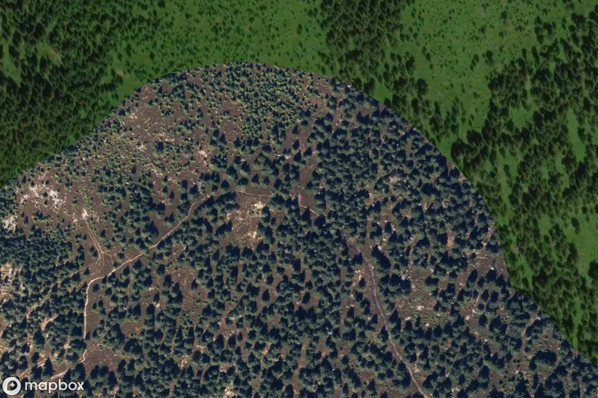 Satelitní letecký pohled na Rudawiec, opuštěné  v Neu-Bielendorf, Polsko