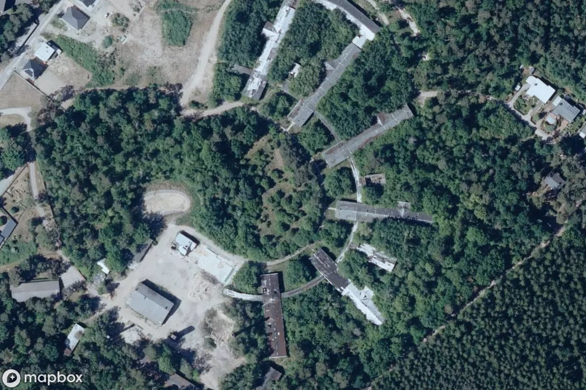 Aerial satellite view of Krankenhaus, an abandoned Hospital in Bad Düben, Germany