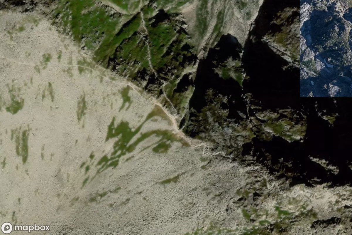 Aerial satellite view of Pfad Świnica, an abandoned  in Vysoké Tatry, Slovakia