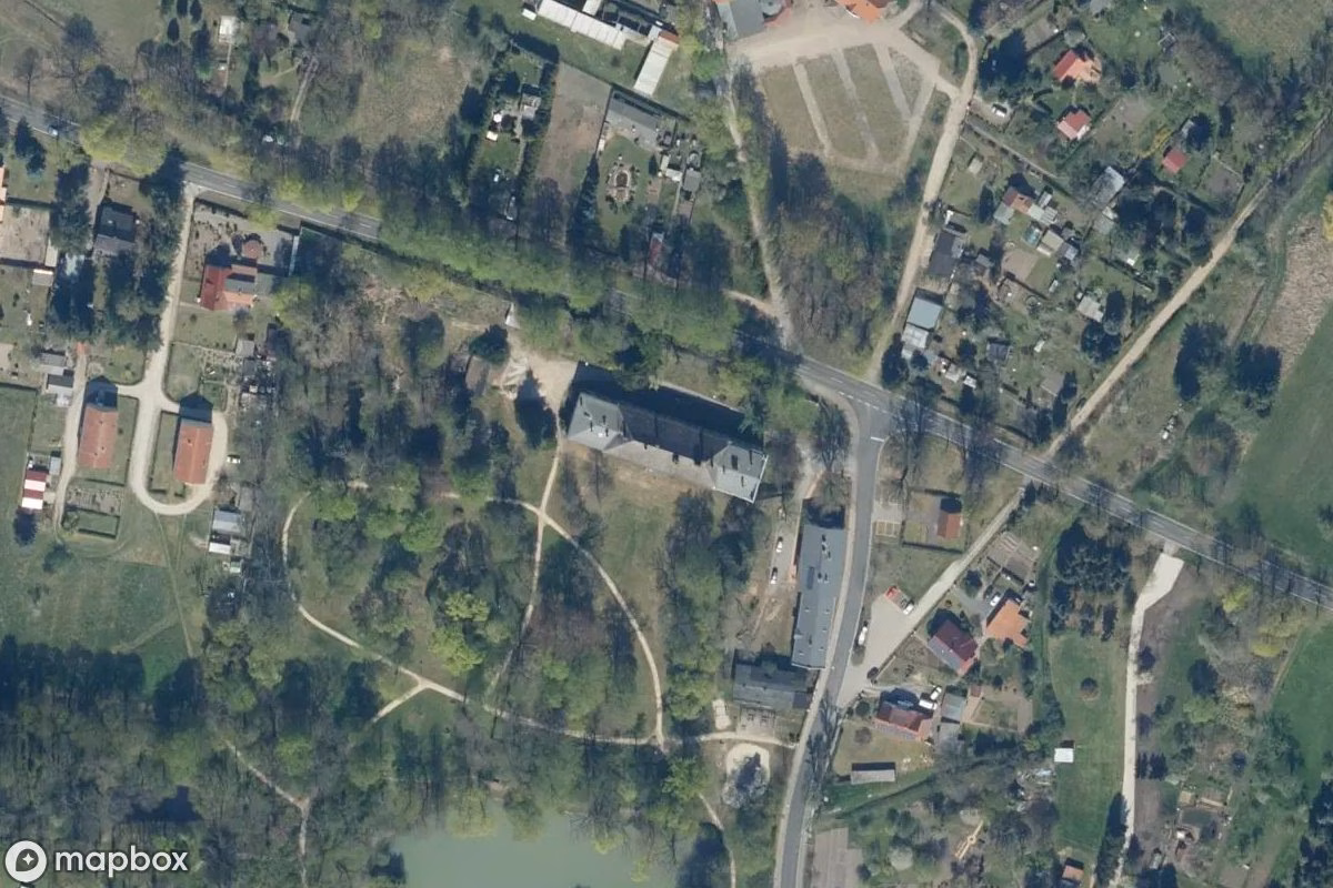 Aerial satellite view of Schloss Golßen, an abandoned Castle in Golßen, Germany