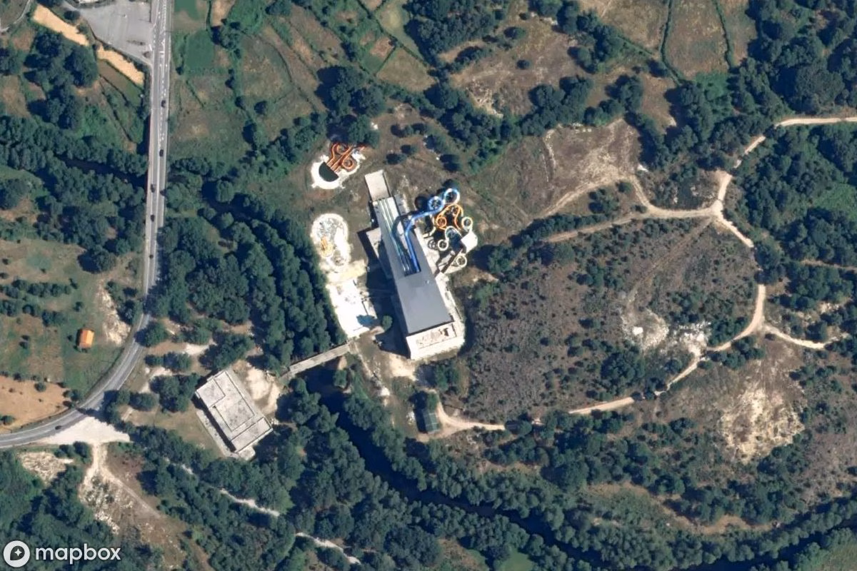 Aerial satellite view of Schwimmbad, an abandoned Swimming Pool in Viseu, Portugal