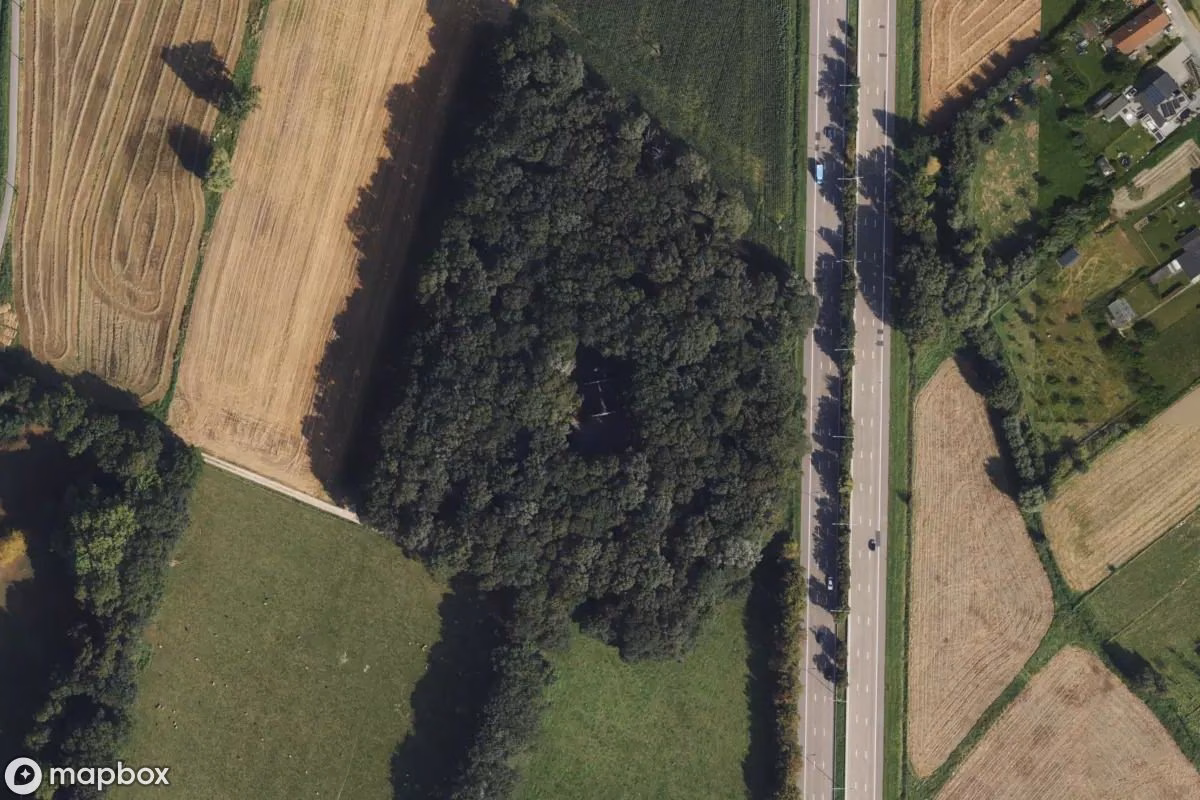 Aerial satellite view of Kapelle im Wald, an abandoned Church in Meise, Belgium