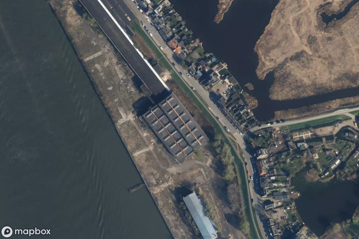 Satelitarny widok z lotu ptaka Lagerhalle, opuszczone Obiekt przemysłowy w Alblasserdam, Holandia