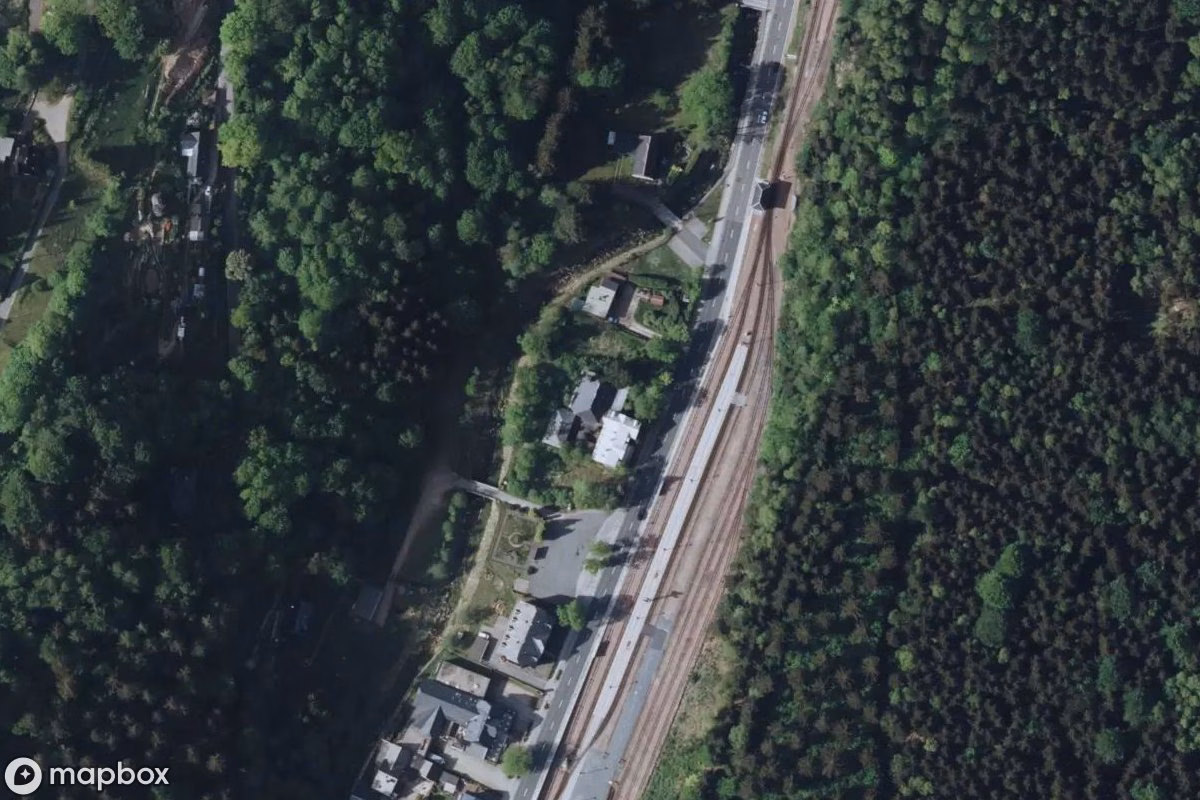 Aerial satellite view of Gasthof, an abandoned Hotel in Altenberg, Germany