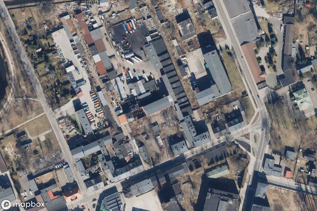 Vista aérea por satélite de Fabrik WIZAMET, un Fábrica abandonado en Zgierz, Polonia