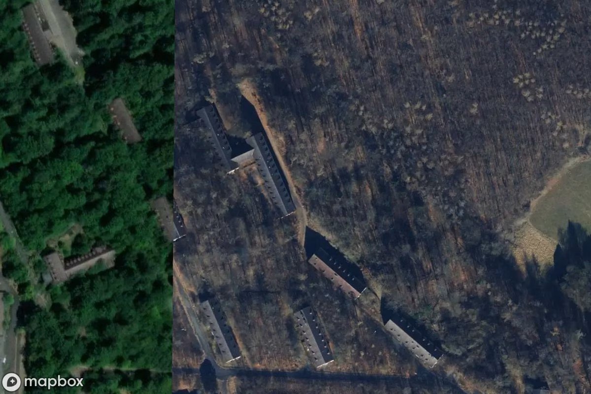 Satelitní letecký pohled na Fliegerhorst, opuštěné Vojenský objekt v Rothwesten, Německo