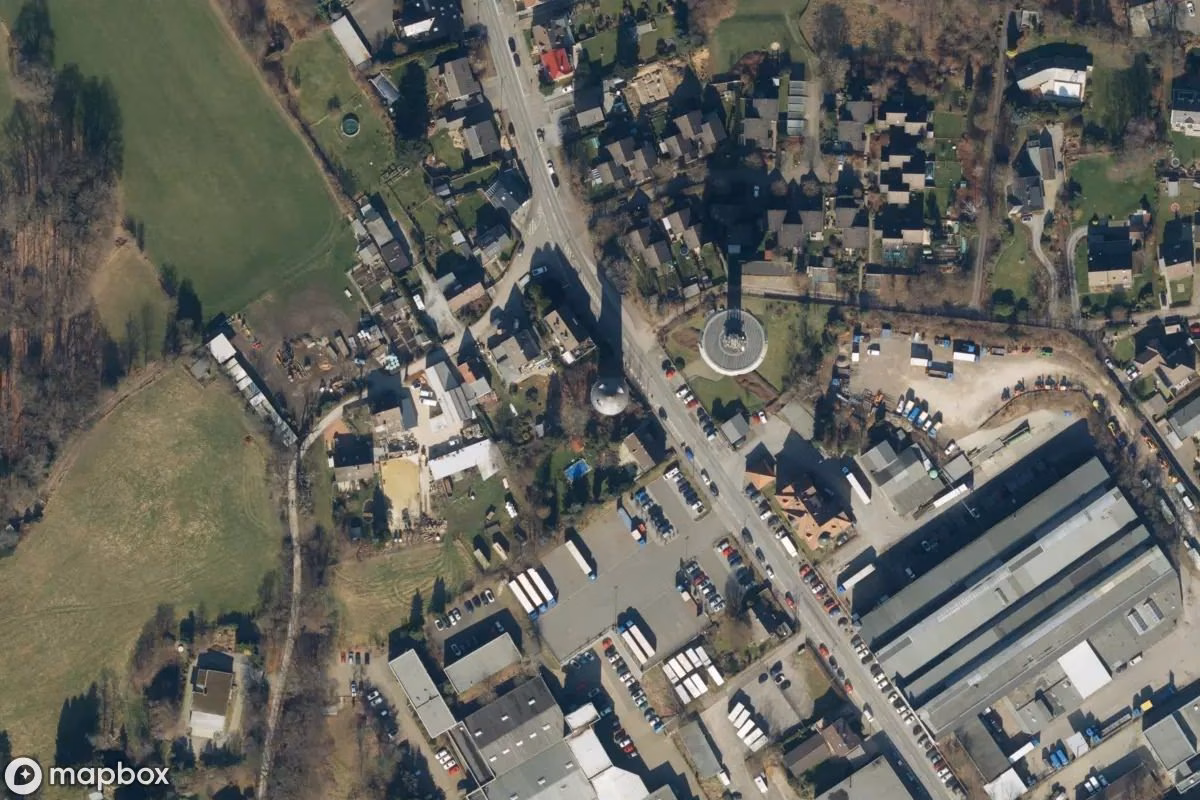 Satelitní letecký pohled na Wasserturm, opuštěné Věž v Wuppertal, Německo