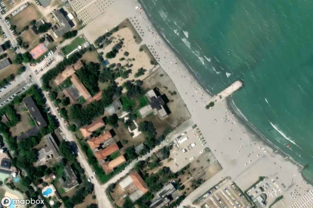 Aerial satellite view of Colonia Colombo, an abandoned  in Cesenatico, Italy