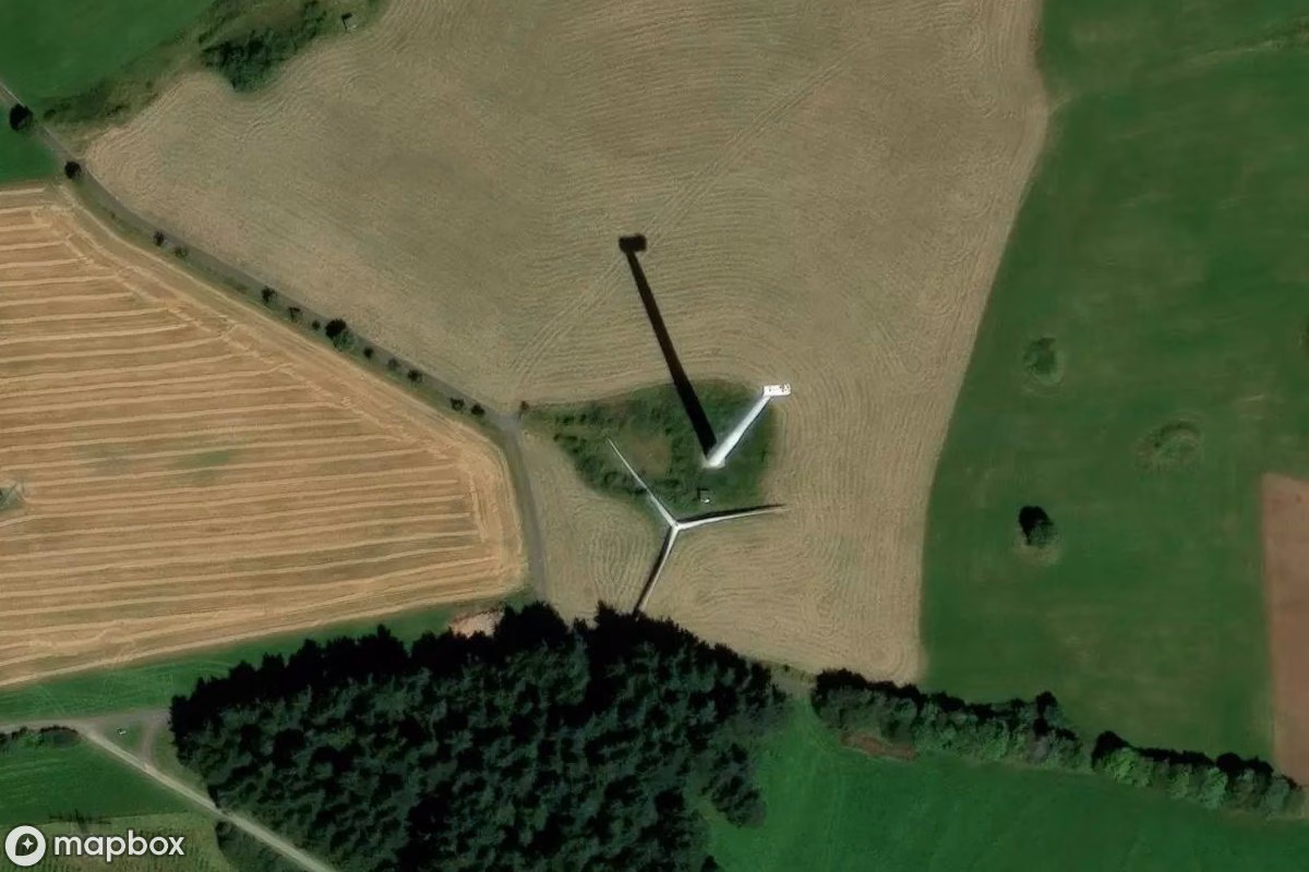 Aerial satellite view of Windrad, an abandoned Power Plant in Zilsdorf, Germany