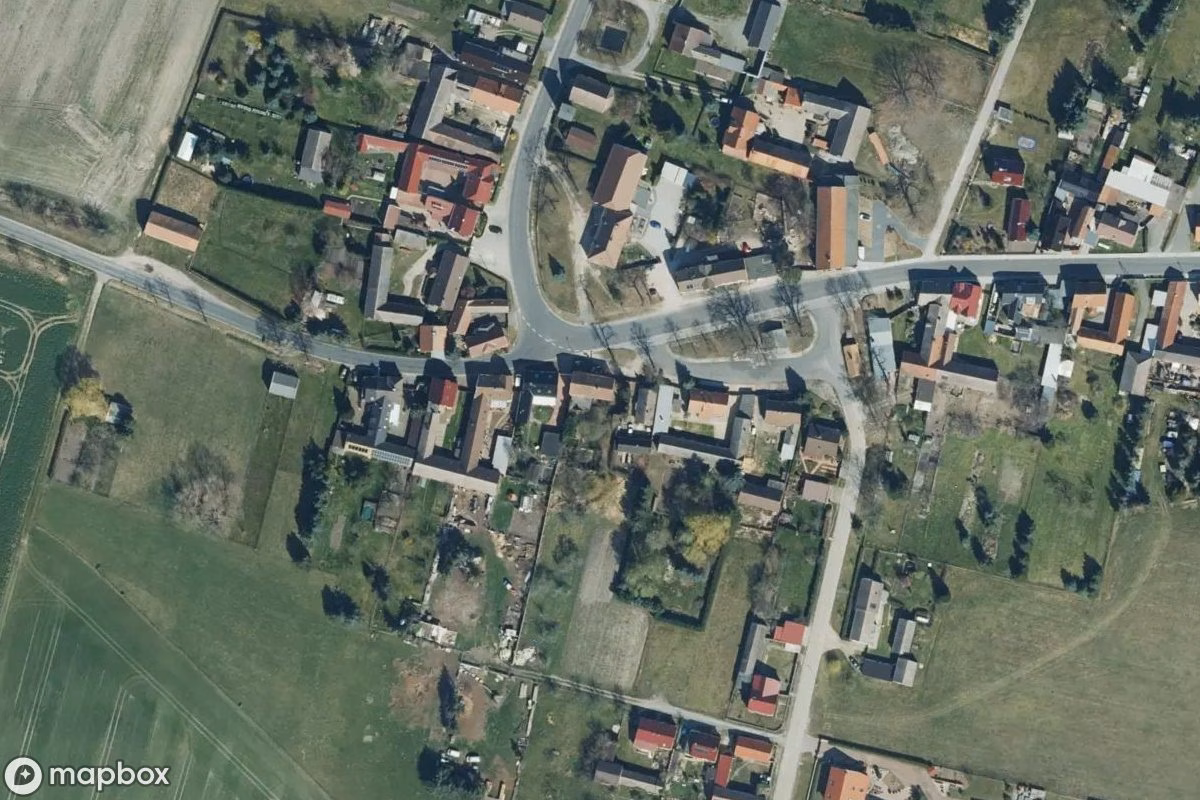 Aerial satellite view of Gasthaus, an abandoned in Gorden-Staupitz, Germany