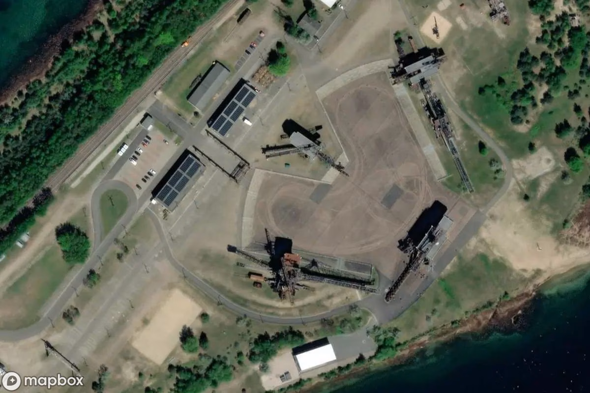 Aerial satellite view of Ferropolis, an abandoned  in Gräfenhainichen, Germany