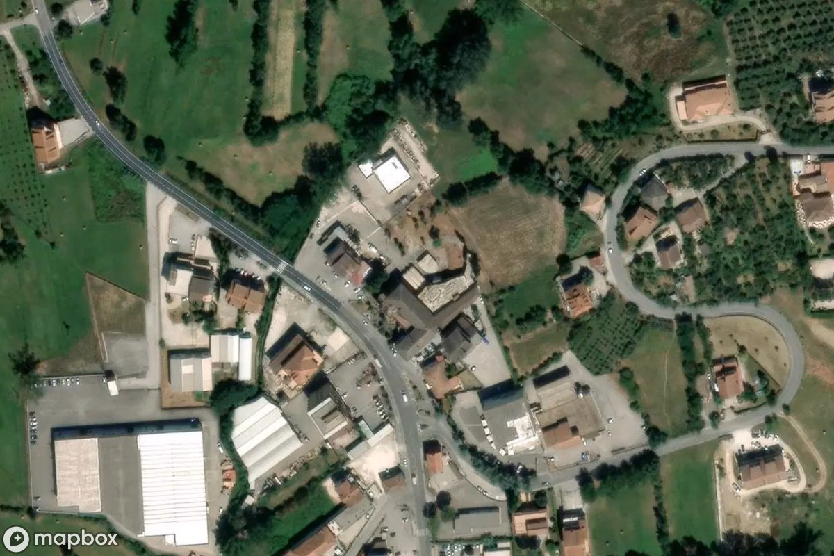 Aerial satellite view of Hotel Meringo, an abandoned Hotel in Ripi, Italy
