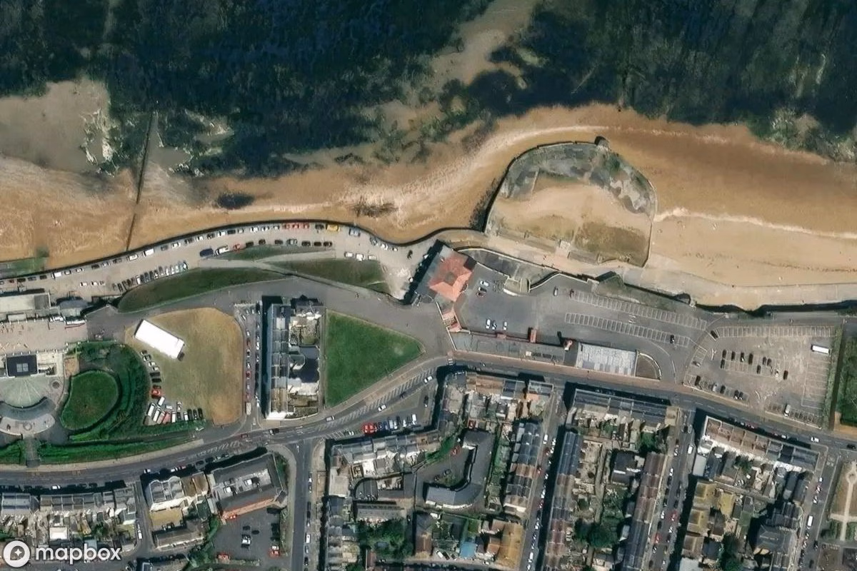 Aerial satellite view of Lido, an abandoned Swimming Pool in Thanet, United Kingdom