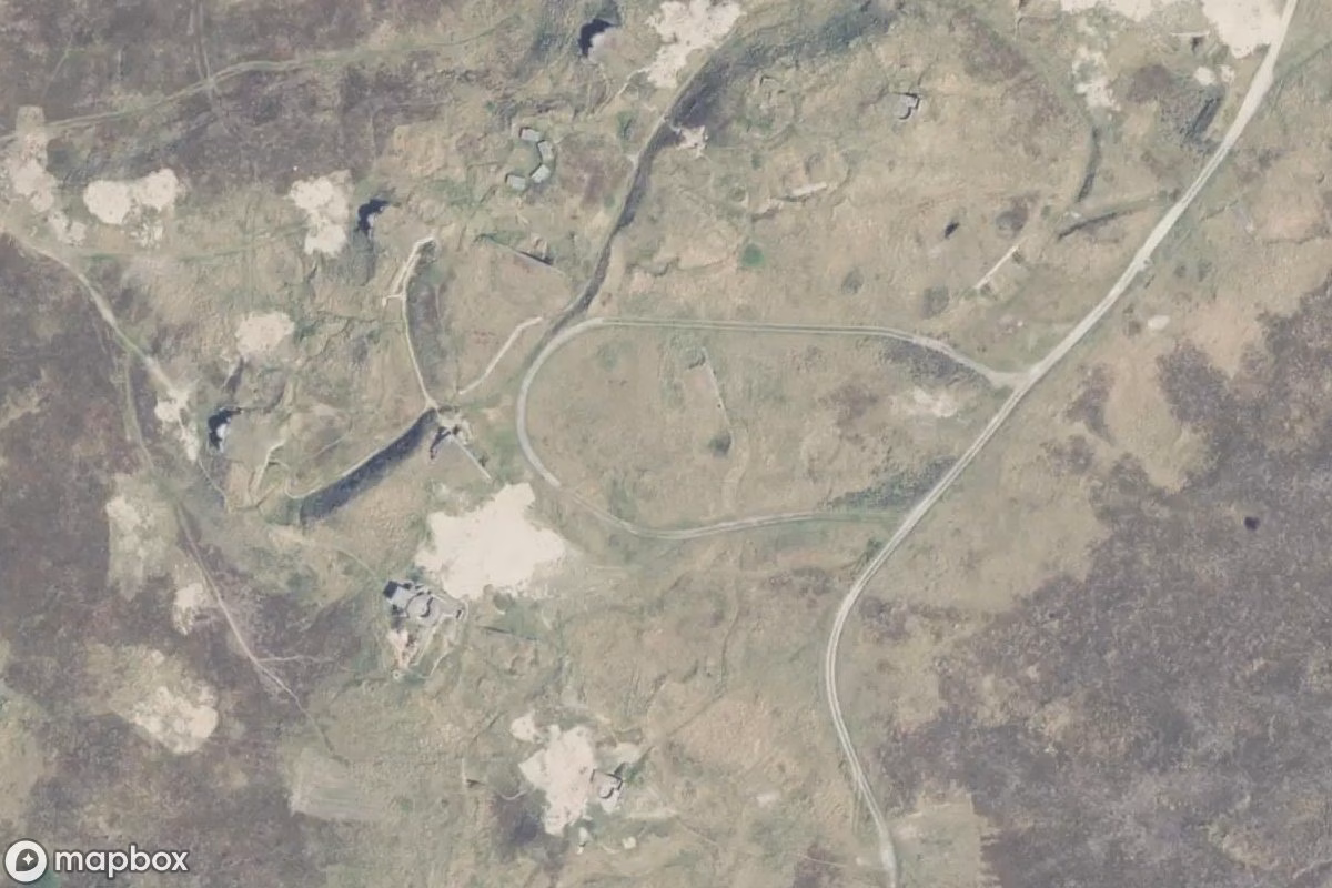 Aerial satellite view of Batteri Hanstholm I, an abandoned Military Site in Klitmøller, Denmark