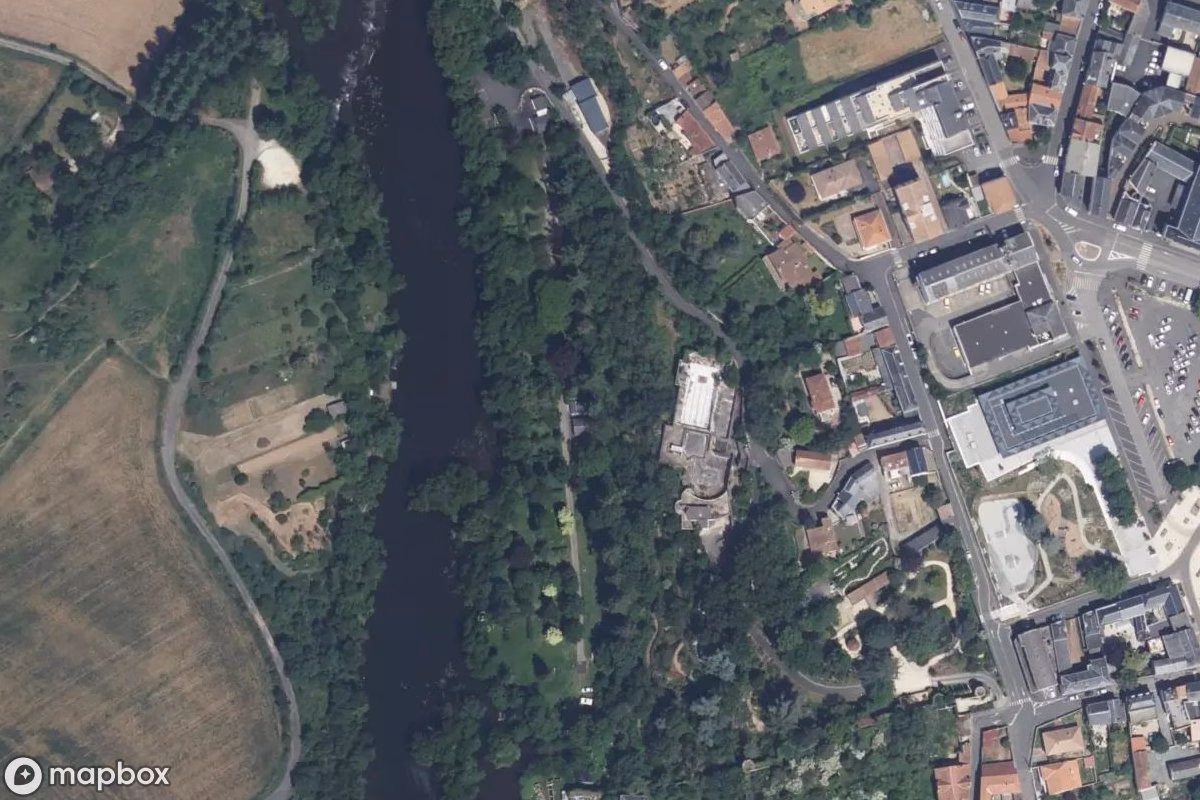 Aerial satellite view of Gemeindebad, an abandoned Swimming Pool in Thouars, France