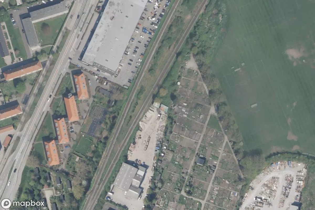 Aerial satellite view of Gebäude, an abandoned  in Copenhagen, Denmark