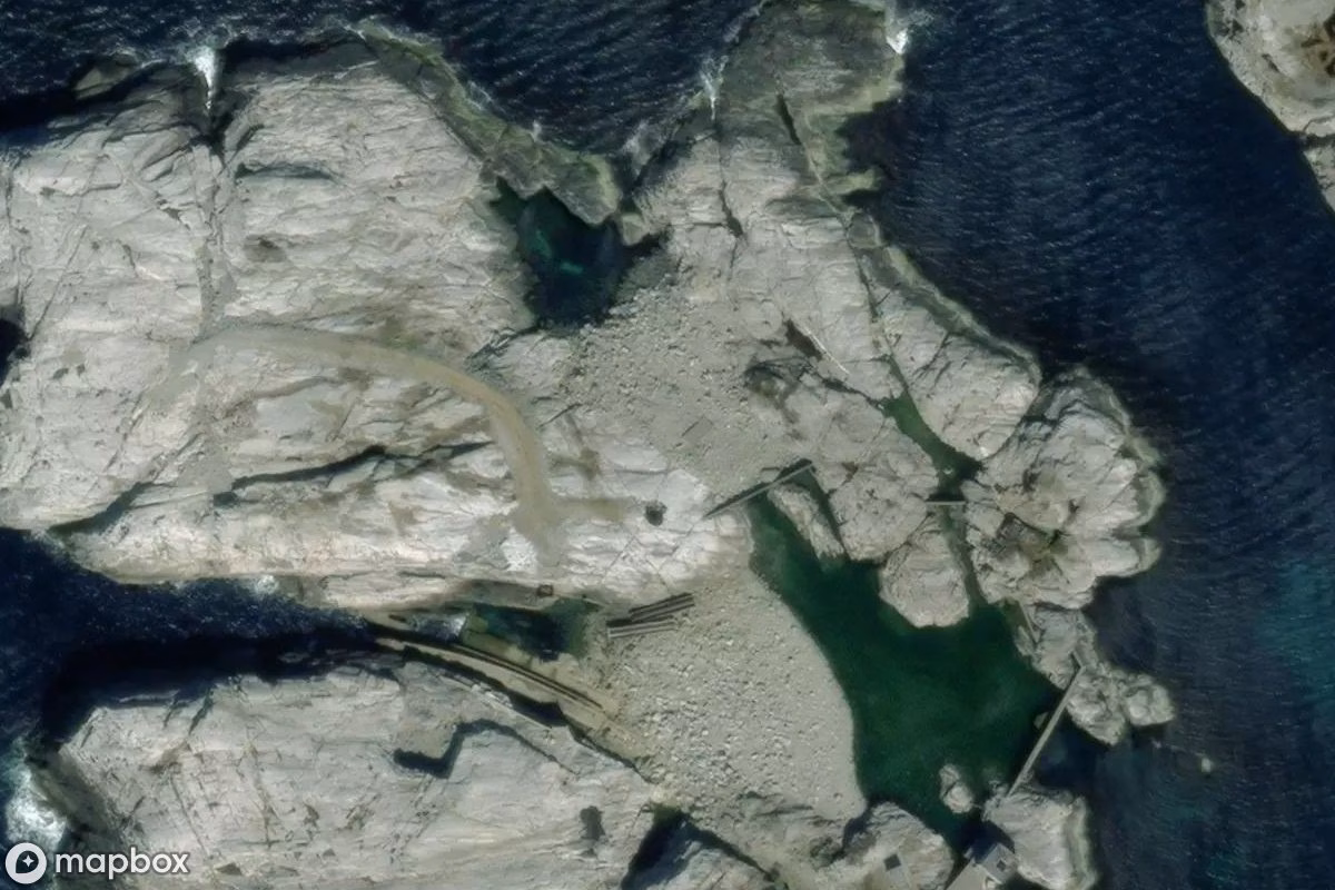 Aerial satellite view of Gezeitenkraftwerk, an abandoned Power Plant in Øygarden, Norway