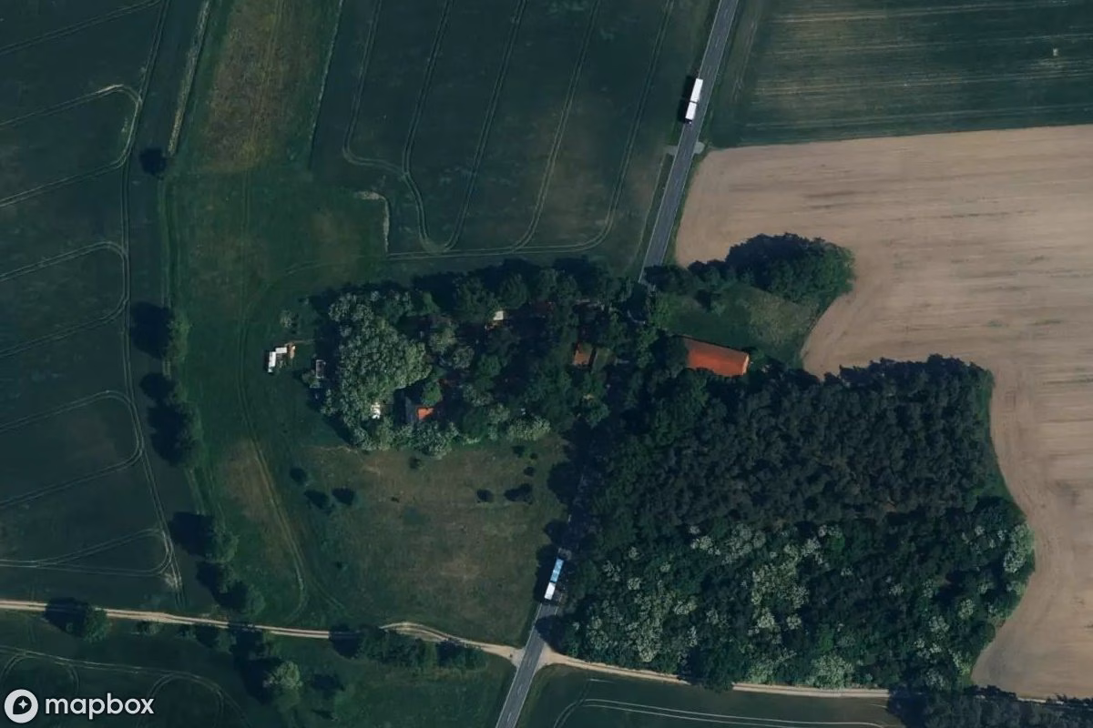 Aerial satellite view of Tierheim, an abandoned  in Herzberg (Elster), Germany