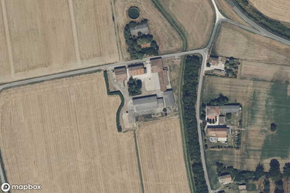 Aerial satellite view of Industriegebäude, an abandoned Industrial Site in Colorno, Italy