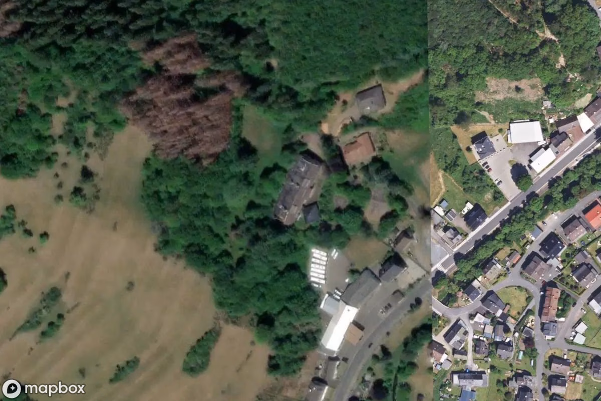 Satelitní letecký pohled na Hotel, opuštěné Hotel v Fischbacherhütte, Německo