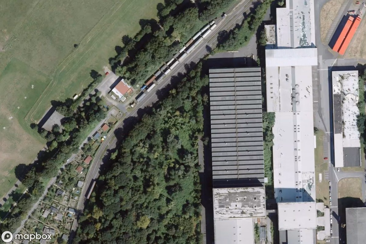 Műholdas légi felvétel Fabrik helyszínről, egy elhagyatott Gyár itt: Wesel, Németország