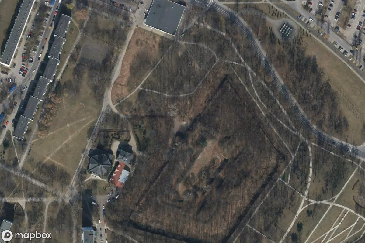 Aerial satellite view of Fort IIa, an abandoned Military Site in Poznan, Poland