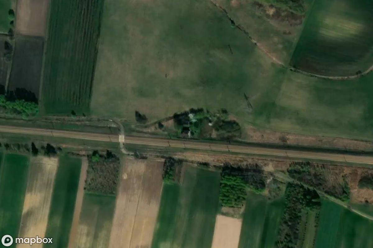 Aerial satellite view of Verlassenes Haus, an abandoned Residence in Grzęska, Poland