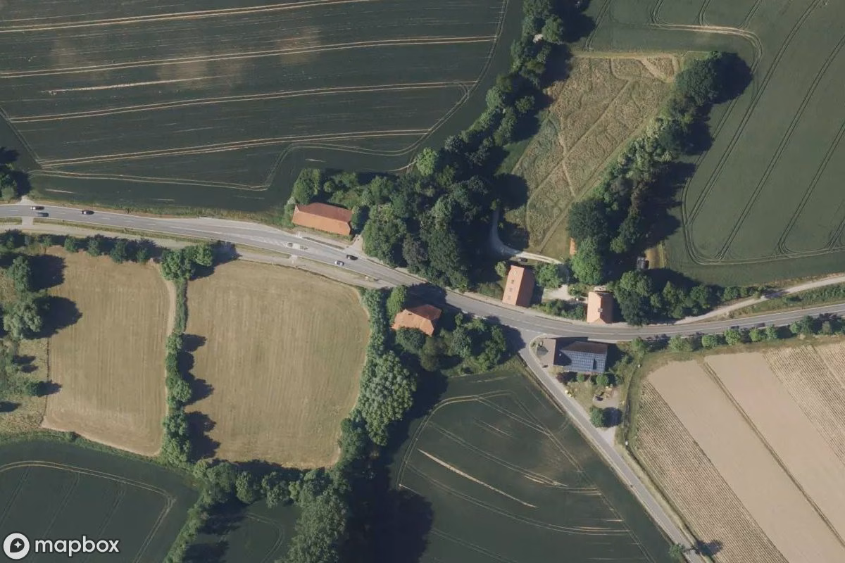 Aerial satellite view of Gasthof, an abandoned Hotel in Lemgo, Germany