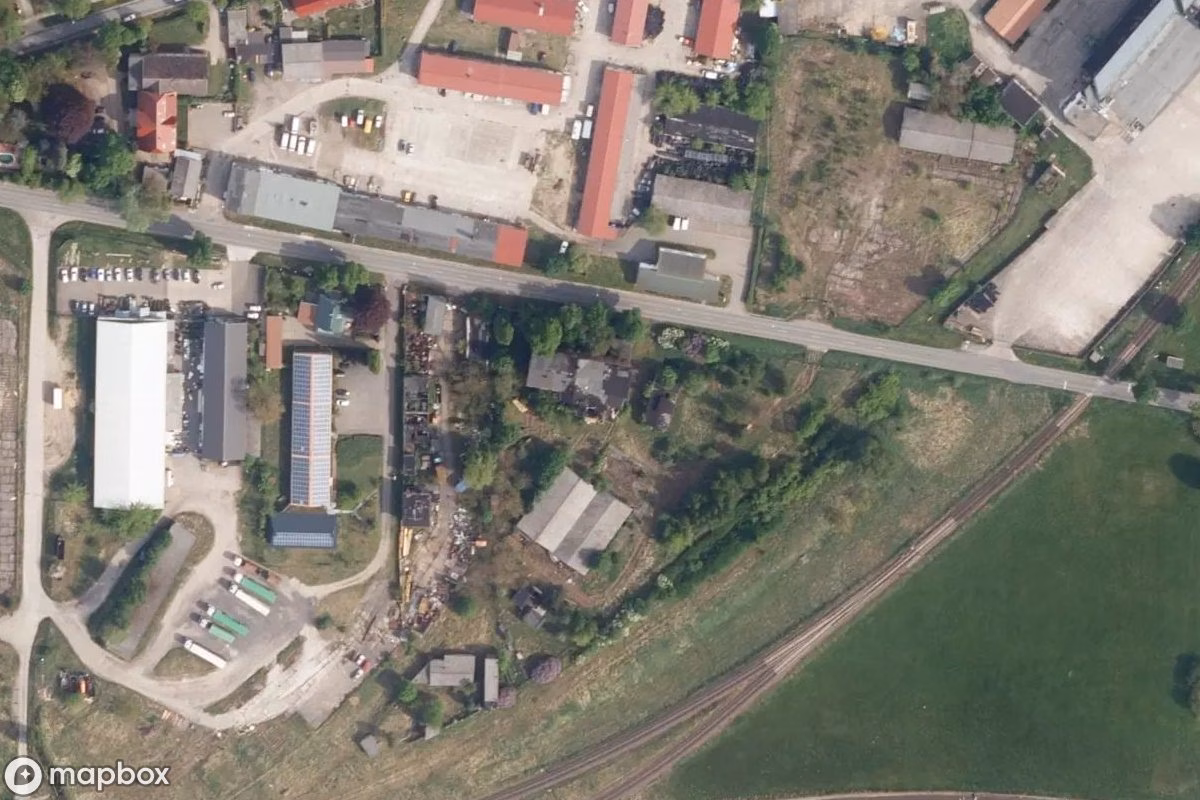 Aerial satellite view of Bahnwerkstatt, an abandoned Factory in Pritzwalk, Germany