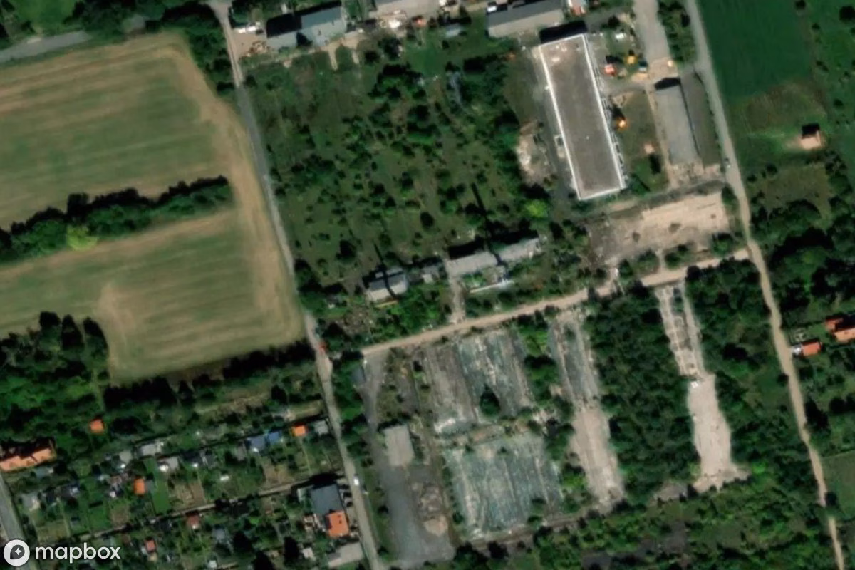 Aerial satellite view of Heizkraftwerk, an abandoned Power Plant in Gotha, Germany