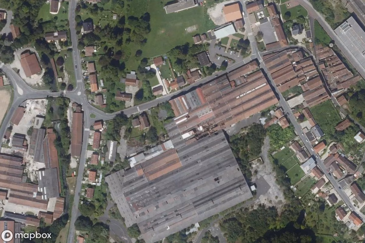 Aerial satellite view of Fabrik De Tubes, an abandoned Factory in Longueville, France