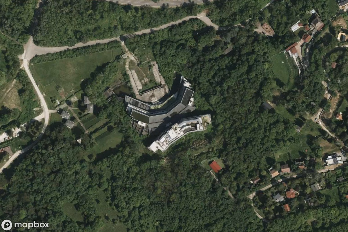 Aerial satellite view of Hotel, an abandoned Hotel in Visegrád, Hungary