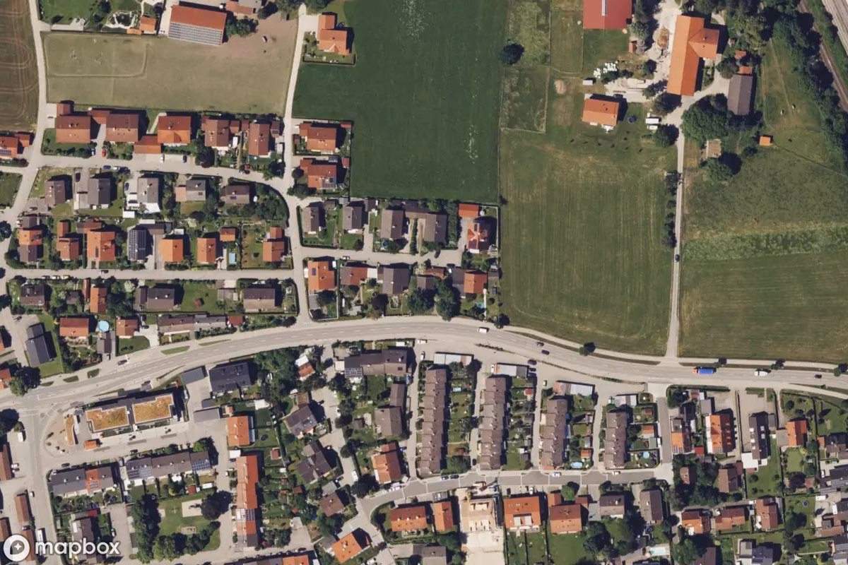 Aerial satellite view of Haus des Automechanikers, an abandoned  in Freilassing, Germany