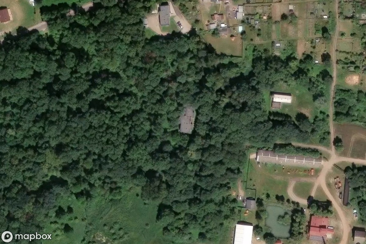 Aerial satellite view of Pałac Nieżychowskich Żelice, an abandoned Castle in Żelice, Poland