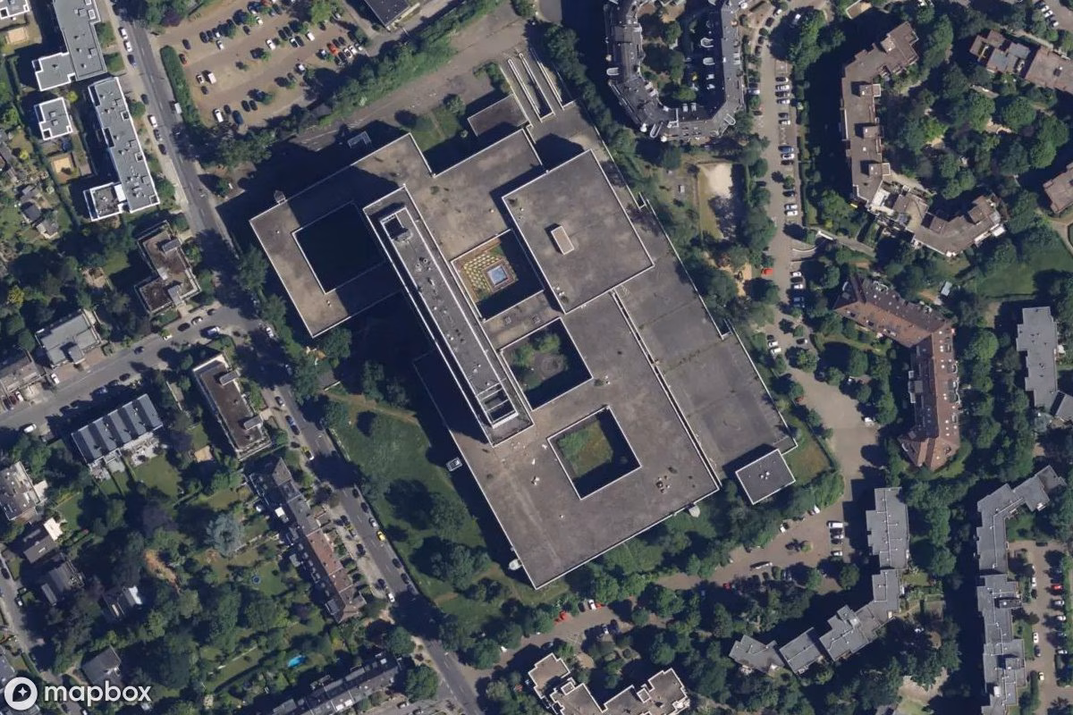 Satellitbillede set fra luften af Telekom Gelände, et forladt Industri i Dusseldorf, Tyskland