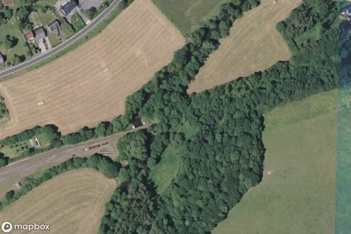 Aerial satellite view of Züge, an abandoned  in Treignes, Belgium