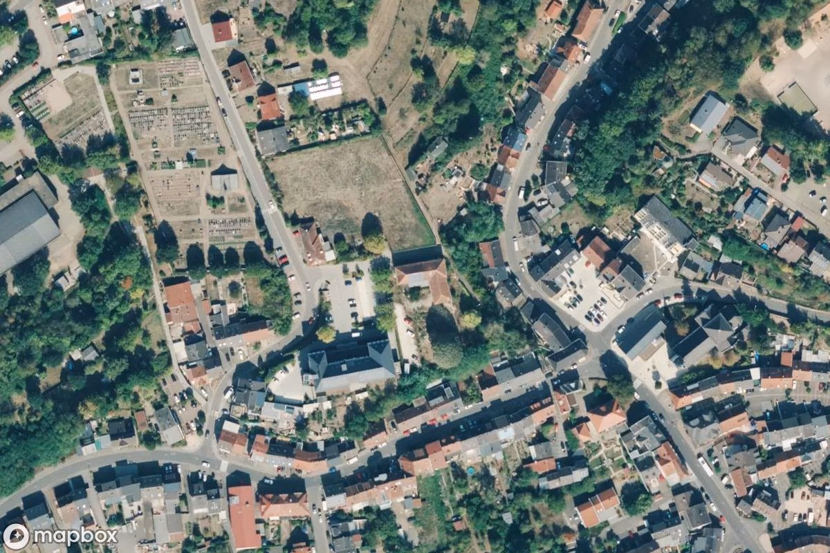 Aerial satellite view of Kindergarten, an abandoned School in Nalbach, Germany
