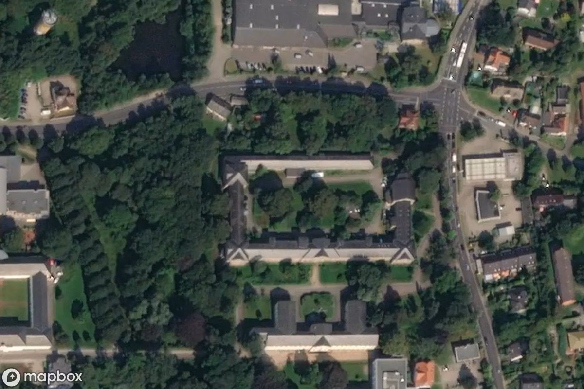 Satelitní letecký pohled na Psychatrie, opuštěné Nemocnice v Schleswig, Německo